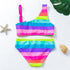 Two Piece Girls Swimsuit Rainbow Children's Swimwear Two Piece Bathing Suit 2-12 Years Swimsuit Pieces Bathing Suits With Ruffles Hollowed Flounce Bikini With Adjustable Straps For Girls