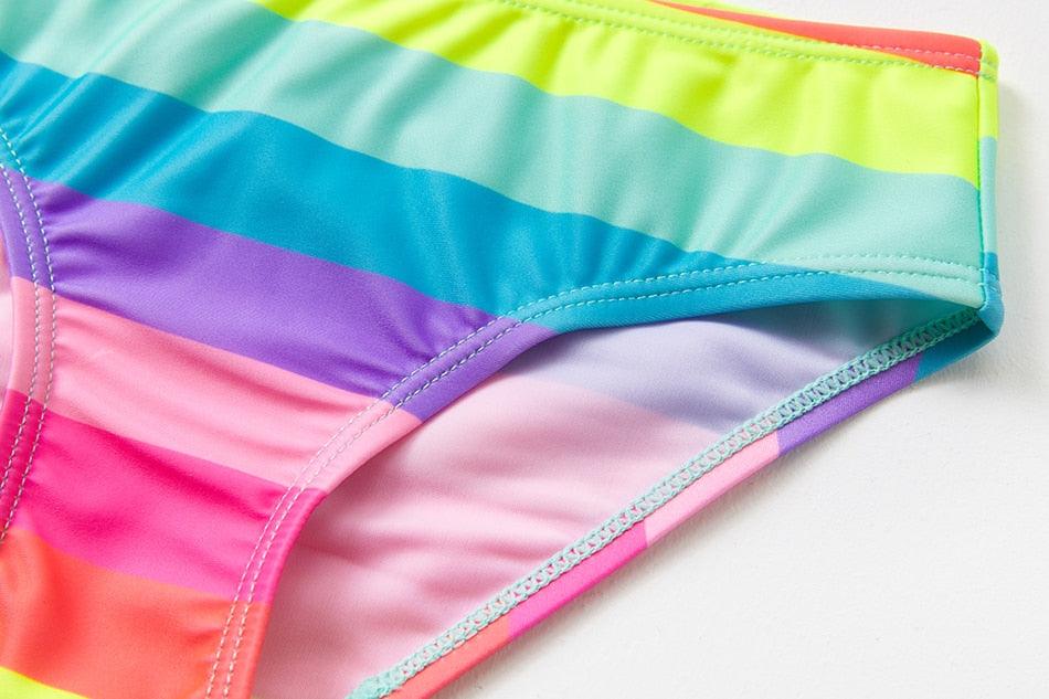 Two Piece Girls Swimsuit Rainbow Children's Swimwear Two Piece Bathing Suit 2-12 Years Swimsuit Pieces Bathing Suits With Ruffles Hollowed Flounce Bikini With Adjustable Straps For Girls