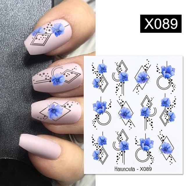 Cool Geometrics Pattern Water Decals Stickers Flower Leaves Slider For Nails Spring Summer Nail Art Decoration Tattoos Women Nail Art Stickers Water Transfer Decals Design Nail Art Supplies Manicure Acrylic Nail Foil Stencils Decorations