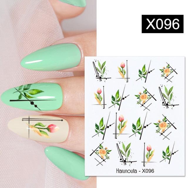 Cool Geometrics Pattern Water Decals Stickers Flower Leaves Slider For Nails Spring Summer Nail Art Decoration Tattoos Women Nail Art Stickers Water Transfer Decals Design Nail Art Supplies Manicure Acrylic Nail Foil Stencils Decorations