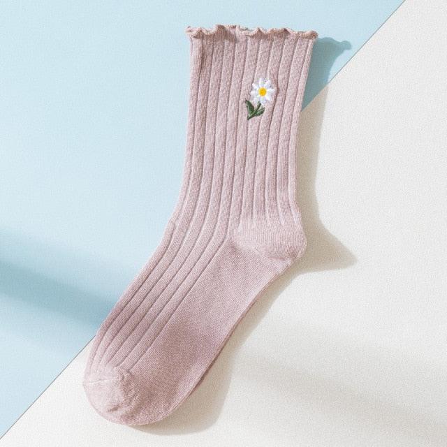 Little Flower Socks Girl's Socks Simple Solid Color Socks New Style Women's Long Socks Kawaii Happy And Funny Breathable High Quality Socks For Women