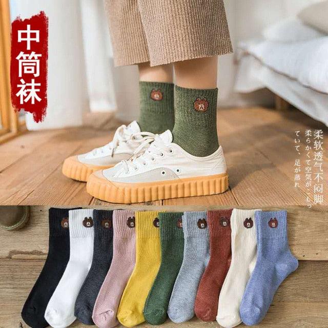 5 Pairs Fashion Unisex Cute Cartoon face Patterned Long Socks Soft Breathable Cotton Material Sport Summer Warm Winter Funny Harajuku Socks For Men And Women