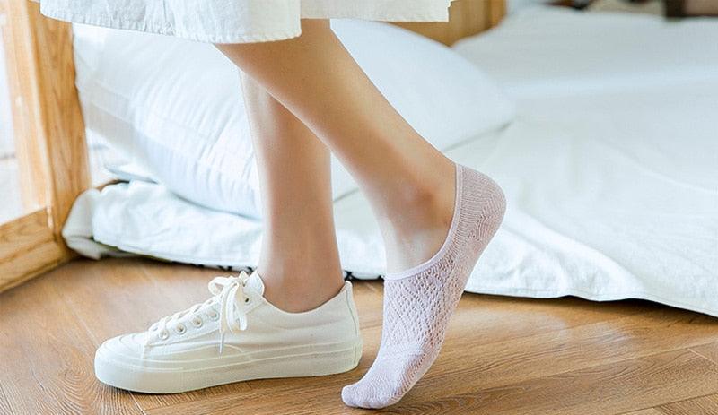 5 Pairs Female Silicone non-slip invisible Socks Summer Solid Color Mesh Ankle Boat Socks Female Cotton Slipper No show Socks For Women