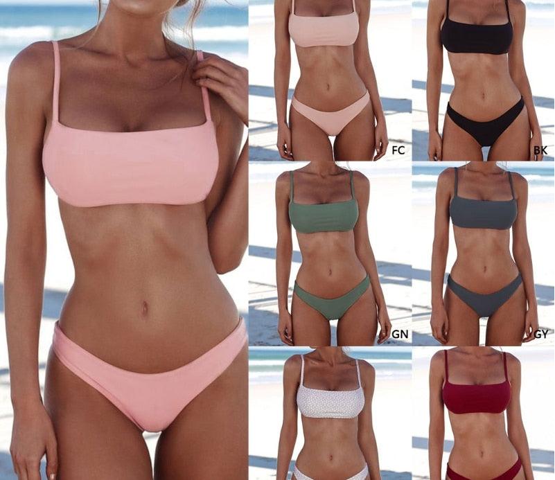 Push Up Bikini Set Swimsuits High Waist Swimwear Women Ribbed Bathing Suits Brazilian Bikinis Swimsuit for Women  Bottom Triangle Bikinis Top Bathing Suit