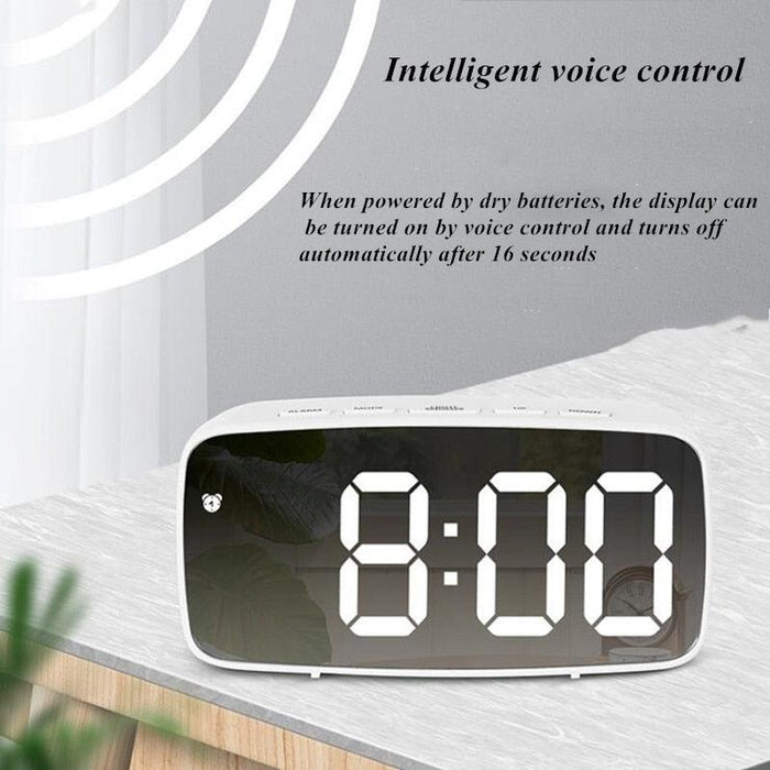 Acrylic/Mirror Alarm Clock LED Digital Clock Voice Control Snooze Time Temperature Display Night Mode Digital Alarm Clock, LED Bedside Clock with 6-Level Brightness Dual Alarm Adjustable Volume with 3 Alarm Sound Alarm Clock for Bedroom Office