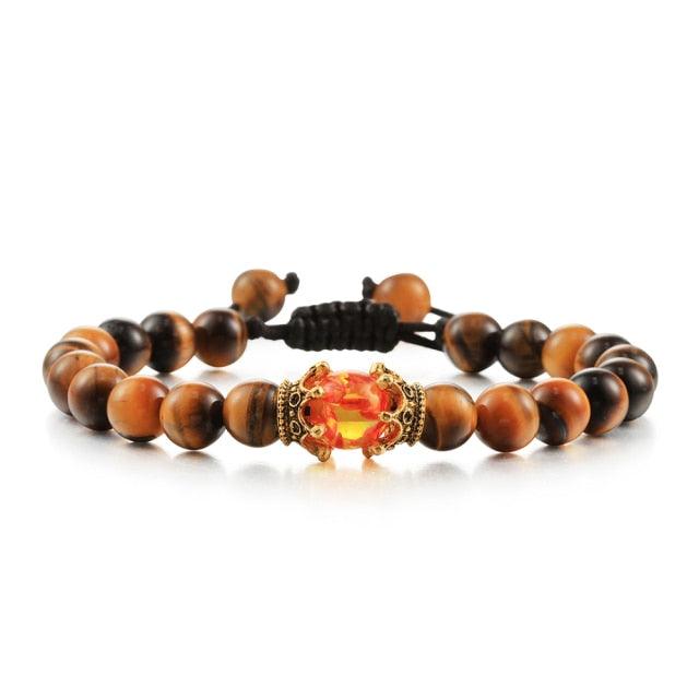 Black Lava Stone Crown Charm Tiger Eye Beads Bracelet For Men Women Braided Bracelets Handmade Adjustable Couple Distance Bracelets Lava Stone Beads Essential Oil Diffuser Adjustable Bracelet With King Queen Crown Charm