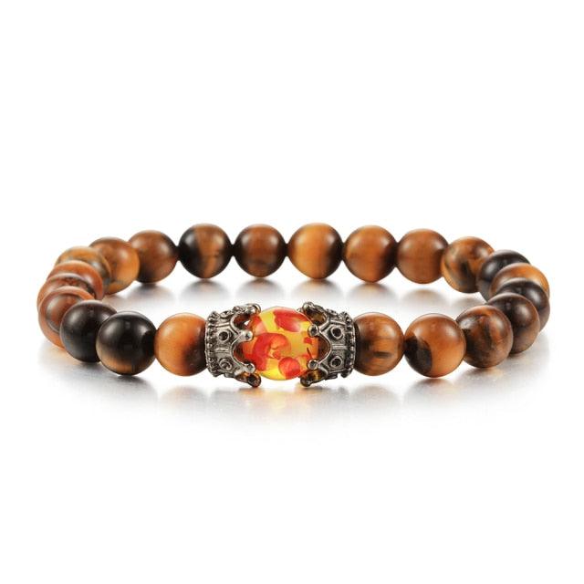 Black Lava Stone Crown Charm Tiger Eye Beads Bracelet For Men Women Braided Bracelets Handmade Adjustable Couple Distance Bracelets Lava Stone Beads Essential Oil Diffuser Adjustable Bracelet With King Queen Crown Charm