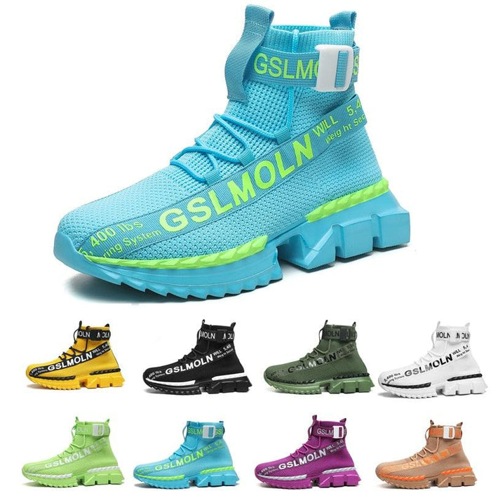 Fashion Flying Woven Sock Mens High Top Sneakers Men Non-slip Shoes Casual Shoes Running Modern Shoes Non Slip Athletic Tennis Walking Type Sneakers Hip Hop Style