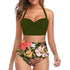 High Waist Bikini Leaf Print Swimsuit Women Push Up Swimwear Female Halter Bathing Suit Vintage Swimming Suit Women Vintage Underwire High Waist Swimsuit Two Pieces Halter Lace Up Adjustable Bikini Top