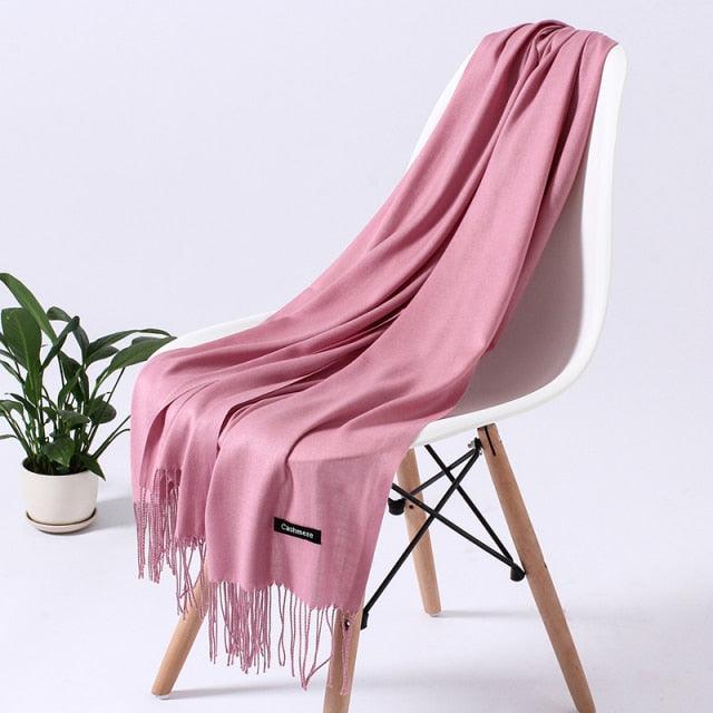 Luxury Fashion Winter Solid Colorful Soft Scarf Hijabs Tassels Long Warm Shawls Hijabs Lightweight Scarfs Scarves Cashmere Elegant Hijabs Scarves Wraps For Women