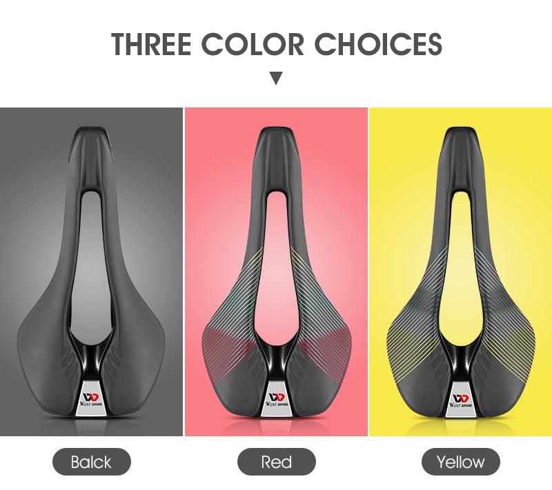 Ultra Light Comfortable Bicycle Saddle Mountain Road Bike Seat Soft Leather Hollow Breathable Cushion Seat Ergonomics Design Breathable Suspension Gel Bike Saddle Cushion For Mountain Bike Road Bike