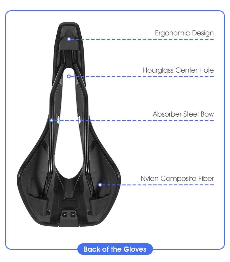 Ultra Light Comfortable Bicycle Saddle Mountain Road Bike Seat Soft Leather Hollow Breathable Cushion Seat Ergonomics Design Breathable Suspension Gel Bike Saddle Cushion For Mountain Bike Road Bike