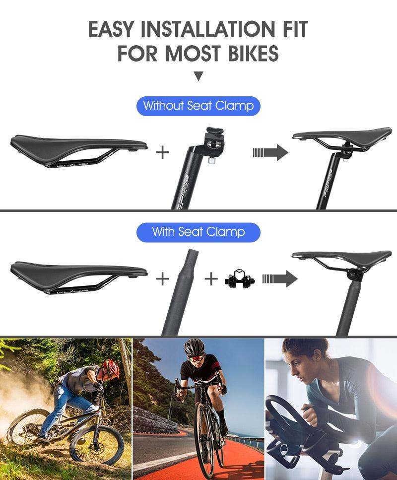 Ultra Light Comfortable Bicycle Saddle Mountain Road Bike Seat Soft Leather Hollow Breathable Cushion Seat Ergonomics Design Breathable Suspension Gel Bike Saddle Cushion For Mountain Bike Road Bike