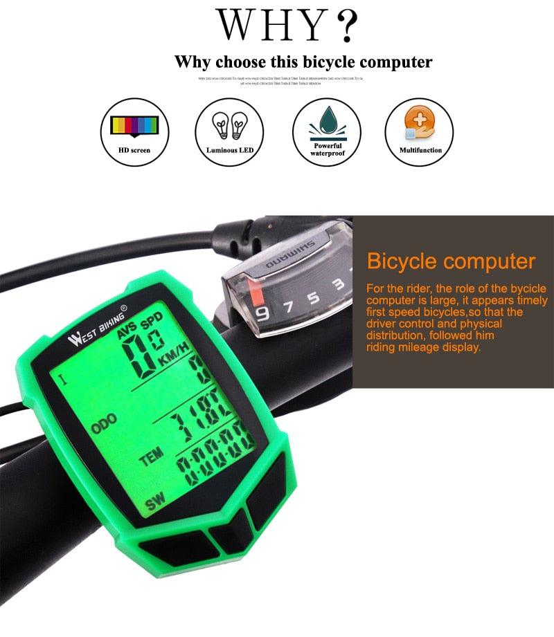 Bicycle Computer Wireless 20 Functions Speedometer Odometer Cycling Wireless Bike Computer Waterproof Bicycle Speedometer Odometer Support Smart Sensor LCD Backlight Display For Road Cycling