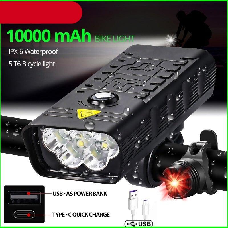 10000mAh Bike Light USB Rechargeable 5000 Lumens Bike Headlight LED Super Bright Front Lights And Back Rear Light Set For Night Riding Bicycle Lights Front And Back Rechargeable With 3 Modes