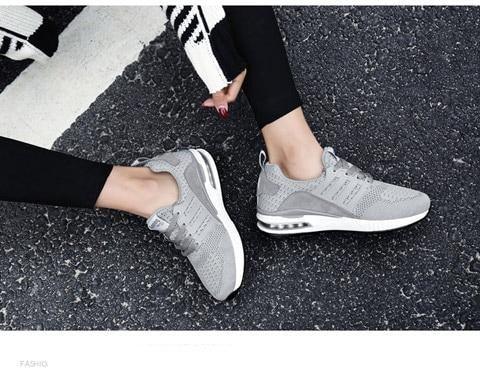 Womens Light Weight Running Sneakers Air Sole Breathable High Quality Sport Women Mesh Running Casual Slip On Flats Comfortable Walking Air Cushion Sneakers