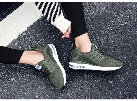 Womens Light Weight Running Sneakers Air Sole Breathable High Quality Sport Women Mesh Running Casual Slip On Flats Comfortable Walking Air Cushion Sneakers