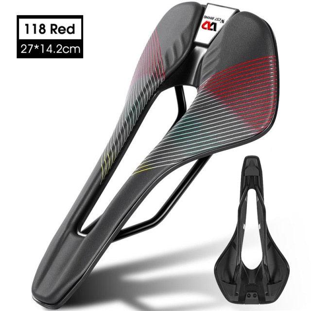 Ultra Light Comfortable Bicycle Saddle Mountain Road Bike Seat Soft Leather Hollow Breathable Cushion Seat Ergonomics Design Breathable Suspension Gel Bike Saddle Cushion For Mountain Bike Road Bike