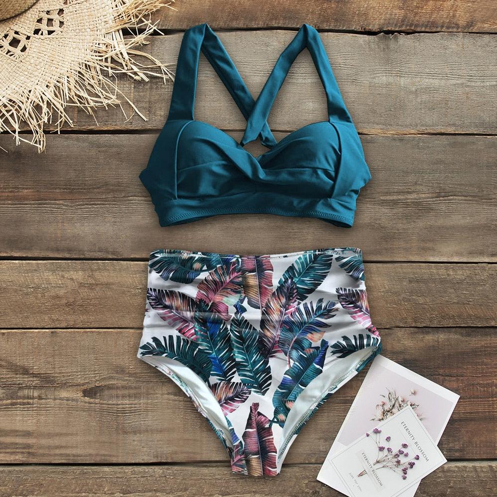 High Waist Bikinis New Halter Swimwear Women Swimsuit Female Bikini Set Print Bathing Suit Summer Two Piece Bikini Swimsuit for Women High Waist Halter Wrap Bathing Suits with Bikini Bottom