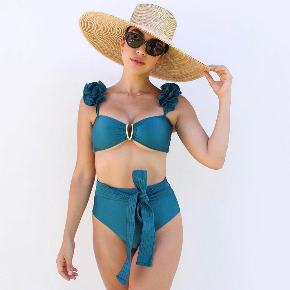 Two-Pieces Women  Push-Up Padded Bra Ruffles Bandage Bikini Set Swimsuit  Women's Bathing Suits Ruffles Flounce Bikini Sets Low Rise Two Piece Swimsuit Swimwear Bathing Suit Beachwear