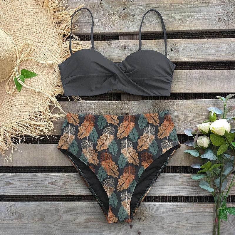 Bikini Female Swimsuit Women Swimwear Push Up Bikinis Set High Waist Swimming Suits Two Piece Set Women Swimsuit Solid Printed Bikini Push-Up Pad Swimwear Set Beachwear Ruffled Bathing Suit