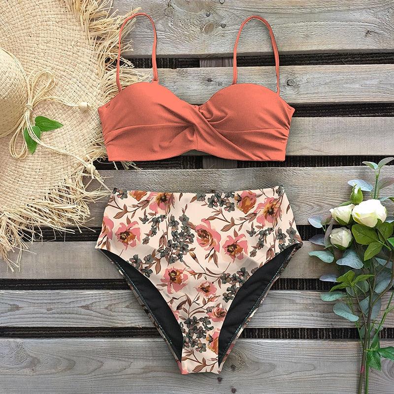 Bikini Female Swimsuit Women Swimwear Push Up Bikinis Set High Waist Swimming Suits Two Piece Set Women Swimsuit Solid Printed Bikini Push-Up Pad Swimwear Set Beachwear Ruffled Bathing Suit