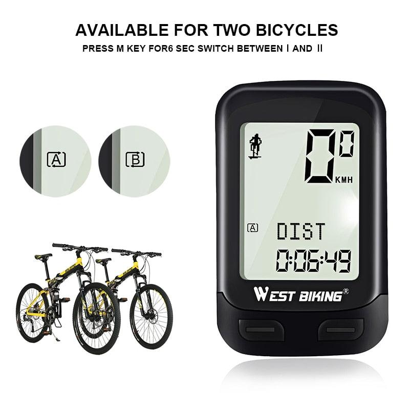 LED Waterproof Bicycle Computer Wireless 5 Language Cycling Bike Odometer Stopwatch Speedometer With Solar Energy Bicycle Odometer Wireless Waterproof Cycling Computer LCD Backlight Display