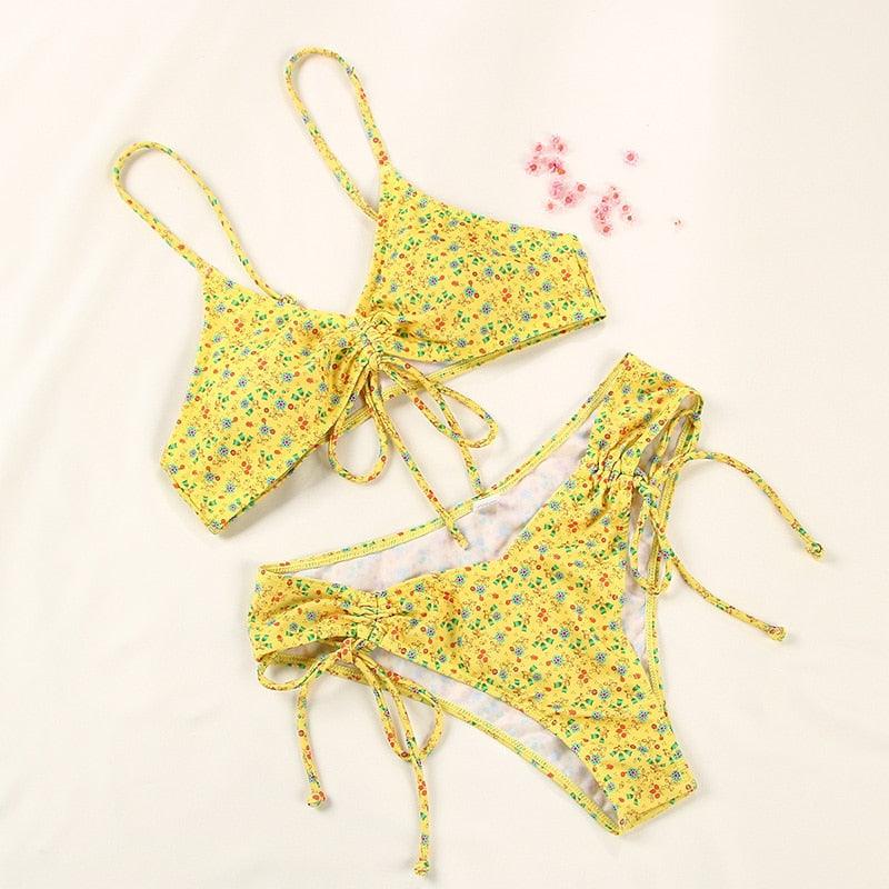 Bikinis Micro Adjustable Swimwear Women Summer Bikini Set Modern Colorful Print Beach Wear Women's Comfortable Swimsuit Knotted String Triangle Bikini Tie Side High Cut Bikini Set