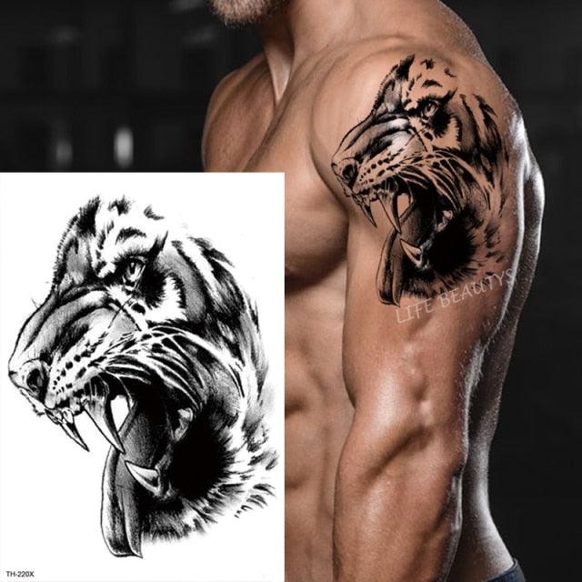 Fashion Temporary Sticker Tiger Tattoo Waterproof Removable Realistic Body Tatoo For Mens - STEVVEX Beauty - 103, 3D Tattoo, Animal Tattoo, Arm Tattoo, Beauty, Big Tattoo, Body Tattoo, Boys Tattoo, Colorful Tattoo, Leg Tattoo, Lion Tattoo, Luxury Tattoo, Men Tattoo, Mens Tattoo, Modern Tatoos, Realistic Tattoo, Stylish Tattoo, Tattoo, Tiger Tattoo, Waterproof Tattoo - Stevvex.com