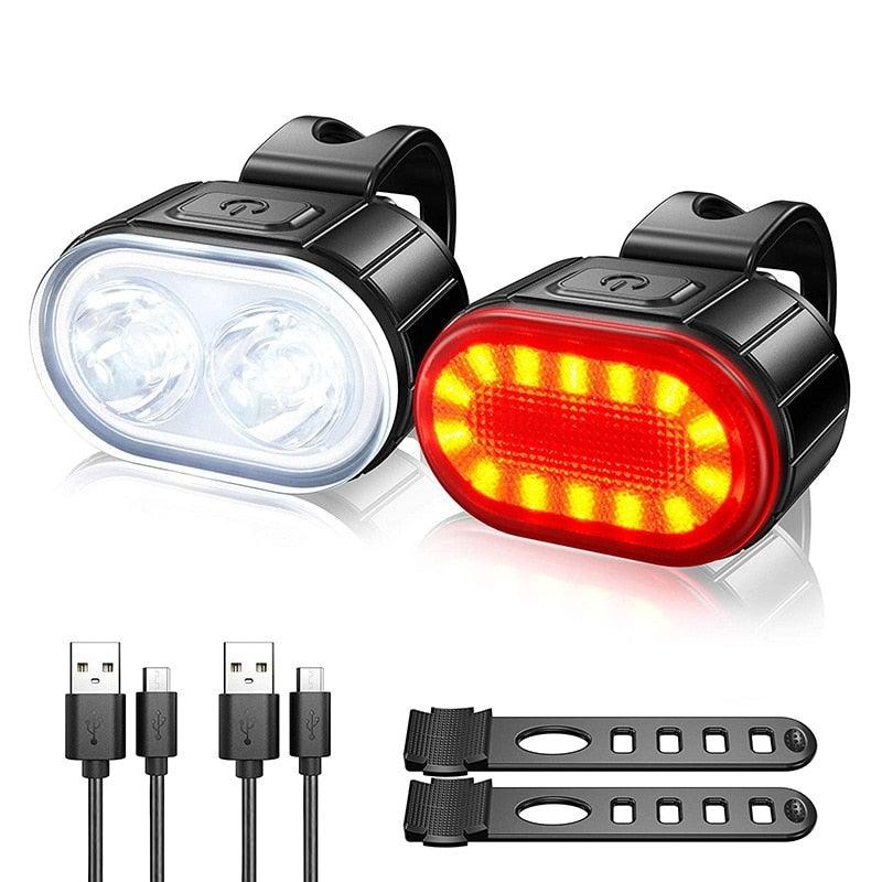 4 Modes 350mAh USB Road Bicycle Headlight Rechargeable Cycling Taillight LED Bike Front Light Head Lamp Ultra Bright Front And Back Rear Bicycle Light Combo IPX4 Waterproof Mountain Road Helmet Cycle Headlight And Taillight Set