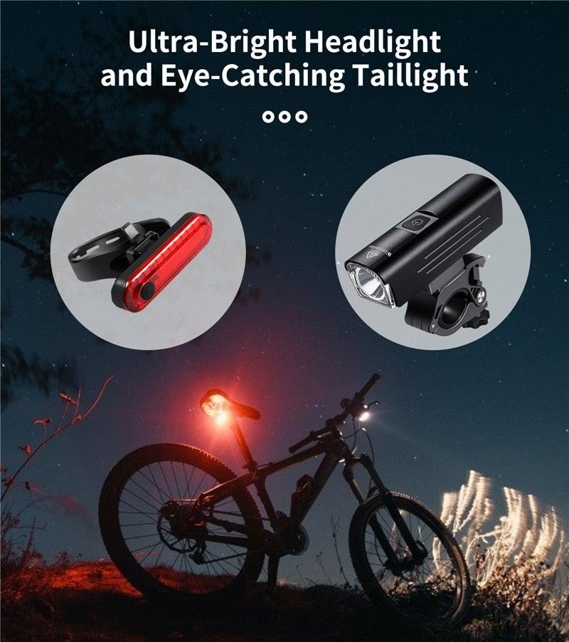 Front Bicycle Light USB Rechargeable LED Bike Light Waterproof Cycling Headlight Climbing Safety Flashlight Lamps Bike Light Super Bright Bicycle Light Easy To Install Fits All Bikes Headlights With Modes