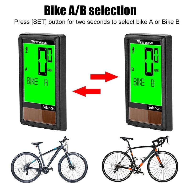 LED Waterproof Bicycle Computer Wireless 5 Language Cycling Bike Odometer Stopwatch Speedometer With Solar Energy Bicycle Odometer Wireless Waterproof Cycling Computer LCD Backlight Display