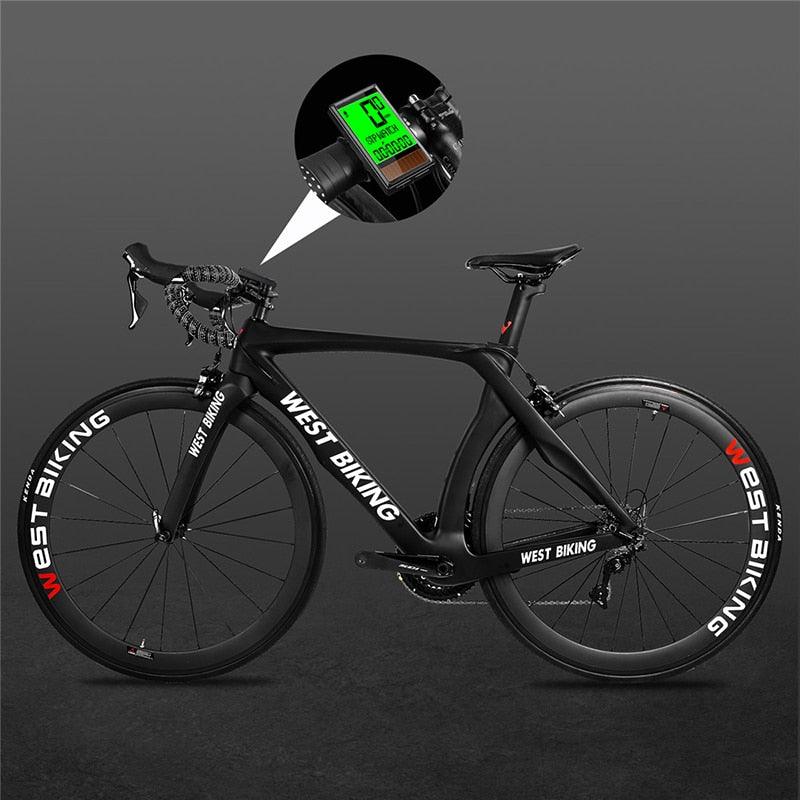 LED Waterproof Bicycle Computer Wireless 5 Language Cycling Bike Odometer Stopwatch Speedometer With Solar Energy Bicycle Odometer Wireless Waterproof Cycling Computer LCD Backlight Display