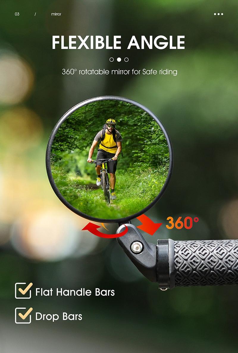 Adjustable Rotation Bike Rearview Mirror Cycling Rear View Road Bicycle Handlebar Mirrors Convex Mirror With 360˚Adjustable Handlebar Installation For Mountain Road Bike Electric Bicycle Accessories