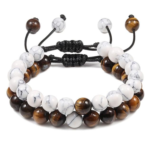 Black Lava Stone Crown Charm Tiger Eye Beads Bracelet For Men Women Braided Bracelets Handmade Adjustable Couple Distance Bracelets Lava Stone Beads Essential Oil Diffuser Adjustable Bracelet With King Queen Crown Charm