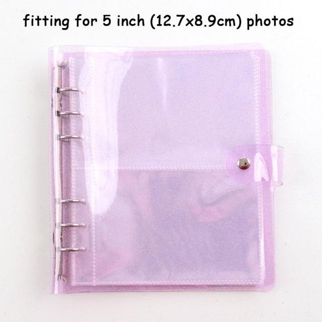 100/200 Pockets Photo Album 3/5 inches Mini Picture Case Name Card Storage Collect Book Photocard Shiny Clear 6-Ring Binder Cover Refillable Notebook Photo Album