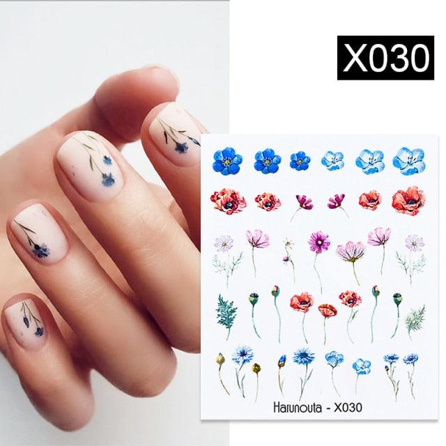 Black Lines Flower Leaves Water Decals Stickers Floral Face Marble Pattern Slider For Nails Summer Nail Art Decoration Summer Stickers on Nails Simple Summer Slider for Manicure Nail Art Watermark Manicure Decor