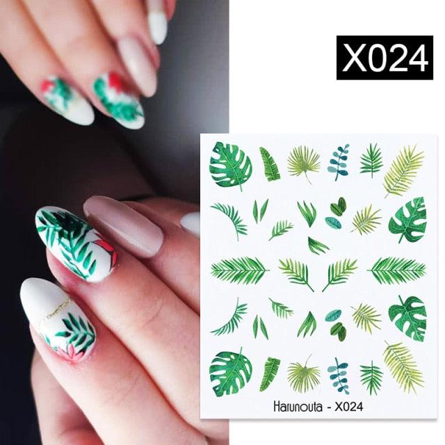 Black Lines Flower Leaves Water Decals Stickers Floral Face Marble Pattern Slider For Nails Summer Nail Art Decoration Summer Stickers on Nails Simple Summer Slider for Manicure Nail Art Watermark Manicure Decor