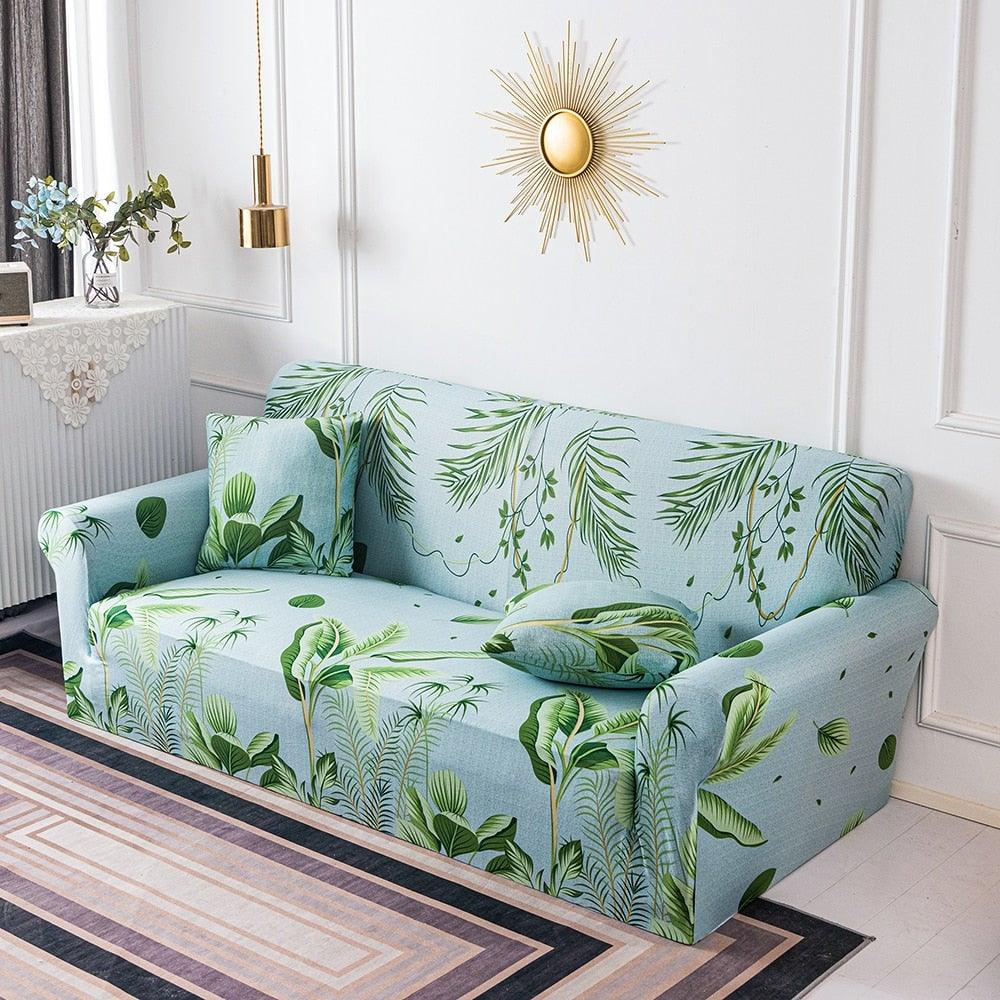 Elastic Plain Floral Printing  Sofa Cover Stretch for Living Room Couch Cover Chair Protector 1/2/3/4 Seater Printed Couch Cover for 3 Cushion Couch  Floral Pattern Sofa Cover with Separate Cushion Cover Pieces Stretch Sofa Slipcover