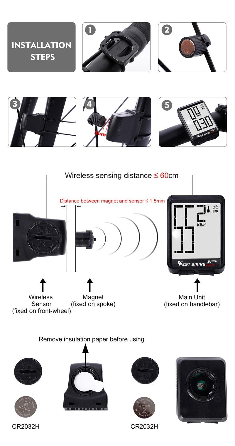 Waterproof Bicycle Computer With Backlight Wireless Wired Bicycle Computer Bike Speedometer Odometer Wireless Bike Computer Waterproof Bicycle Speedometer  Support Smart Sensor LCD Backlight Display Automatic Wake-Up