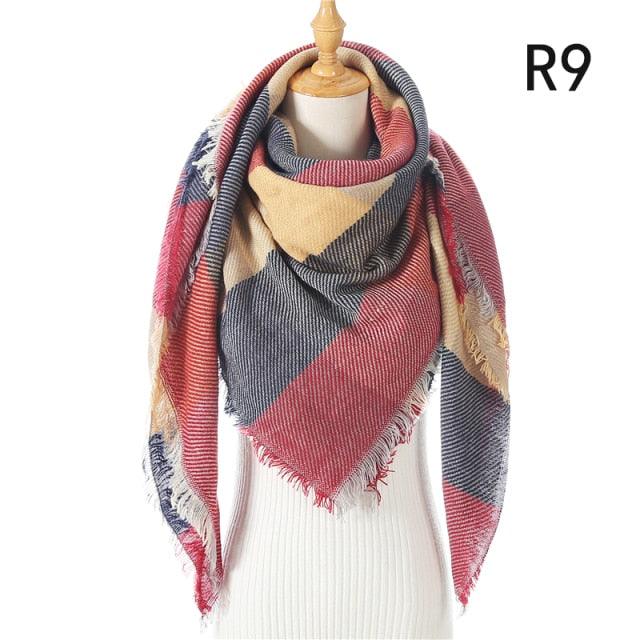 Winter Warm Soft Bandana Plaid Warm Headwear Triangle Scarves Scarf Cashmere Scarf Knit Wraps Shawls Hijabs Shawls Escharpe Elegant Cashmere Scarf Head Wrap Bandana Blanket Shawls Wraps For Female