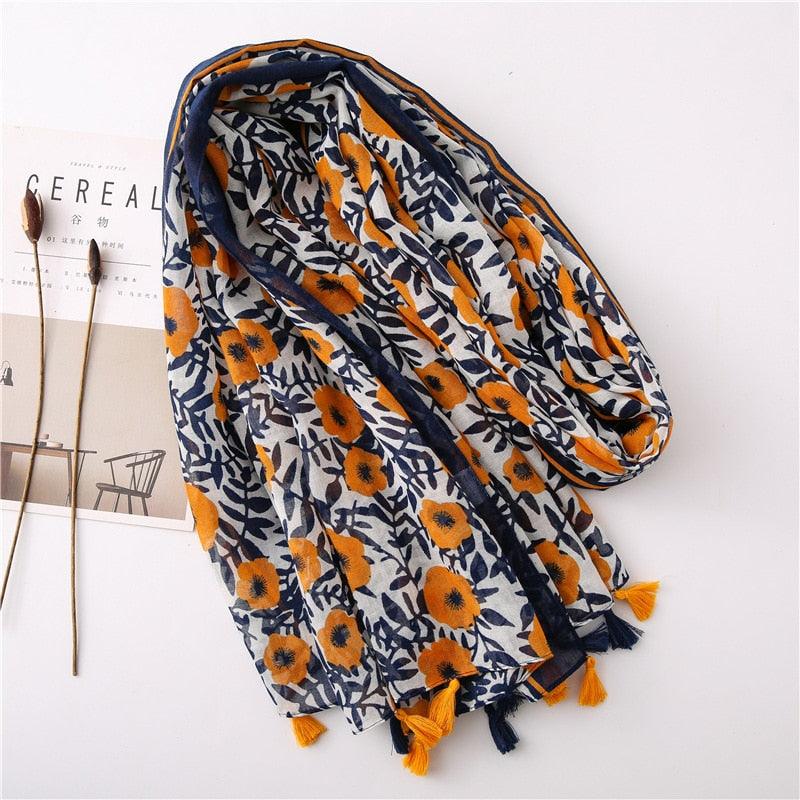 New Fashion Lady High Quality Soft Polka Floral Elegant Fringe Viscose Shawl Scarf Lightweight Wrap Headband Muslim Hijab For Women 180*90Cm