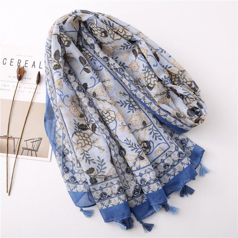 New Fashion Lady High Quality Soft Polka Floral Elegant Fringe Viscose Shawl Scarf Lightweight Wrap Headband Muslim Hijab For Women 180*90Cm