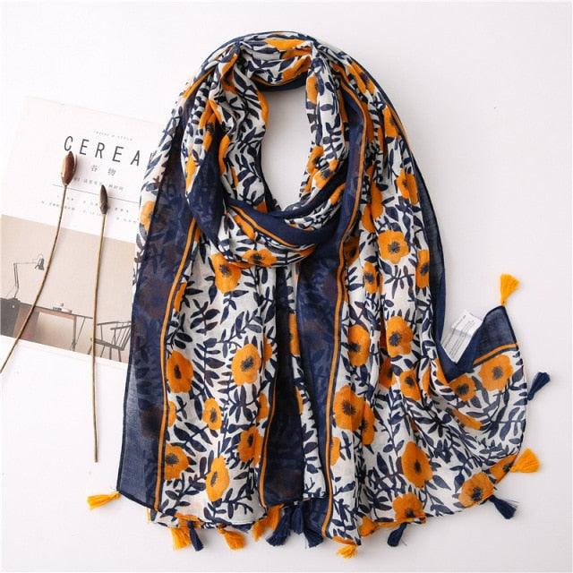 New Fashion Lady High Quality Soft Polka Floral Elegant Fringe Viscose Shawl Scarf Lightweight Wrap Headband Muslim Hijab For Women 180*90Cm