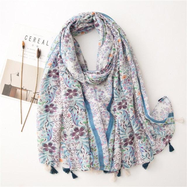 New Fashion Lady High Quality Soft Polka Floral Elegant Fringe Viscose Shawl Scarf Lightweight Wrap Headband Muslim Hijab For Women 180*90Cm