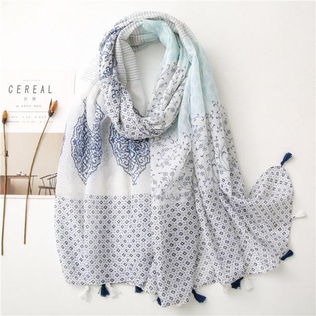 New Fashion Lady High Quality Soft Polka Floral Elegant Fringe Viscose Shawl Scarf Lightweight Wrap Headband Muslim Hijab For Women 180*90Cm