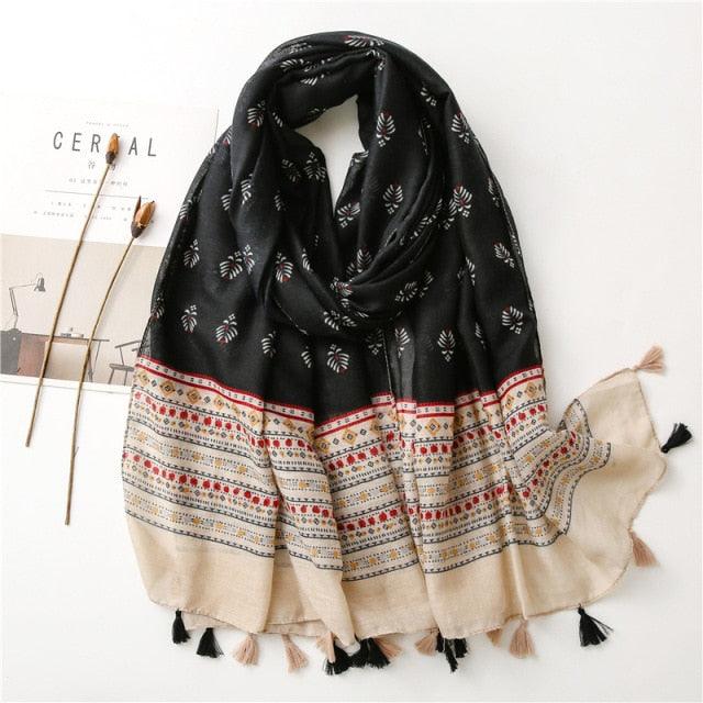 New Fashion Lady High Quality Soft Polka Floral Elegant Fringe Viscose Shawl Scarf Lightweight Wrap Headband Muslim Hijab For Women 180*90Cm