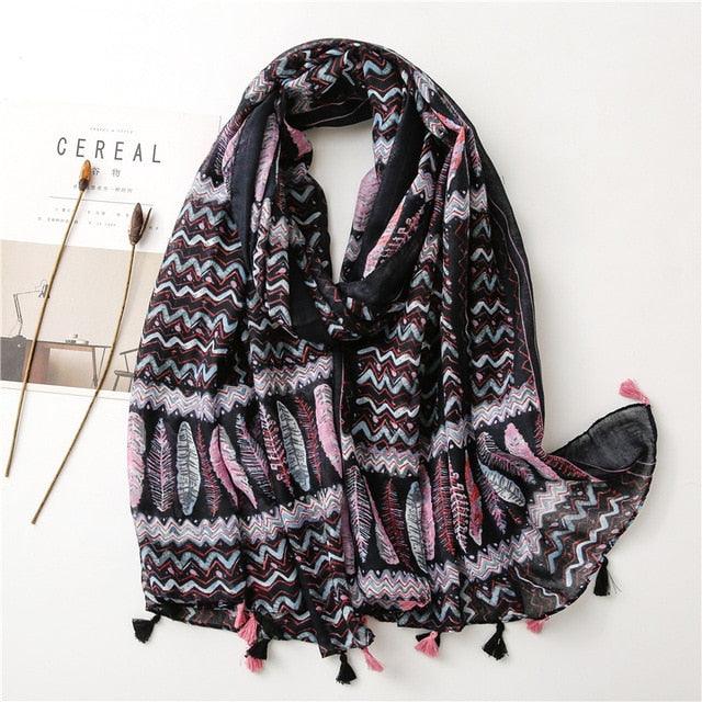 New Fashion Lady High Quality Soft Polka Floral Elegant Fringe Viscose Shawl Scarf Lightweight Wrap Headband Muslim Hijab For Women 180*90Cm