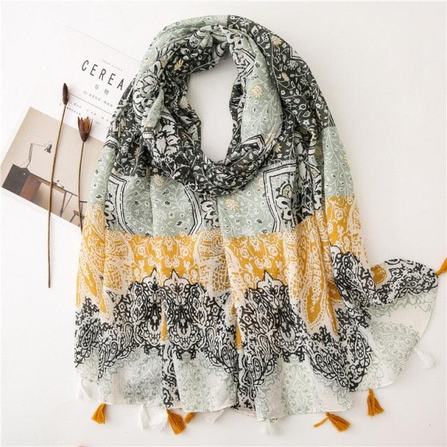 New Fashion Lady High Quality Soft Polka Floral Elegant Fringe Viscose Shawl Scarf Lightweight Wrap Headband Muslim Hijab For Women 180*90Cm