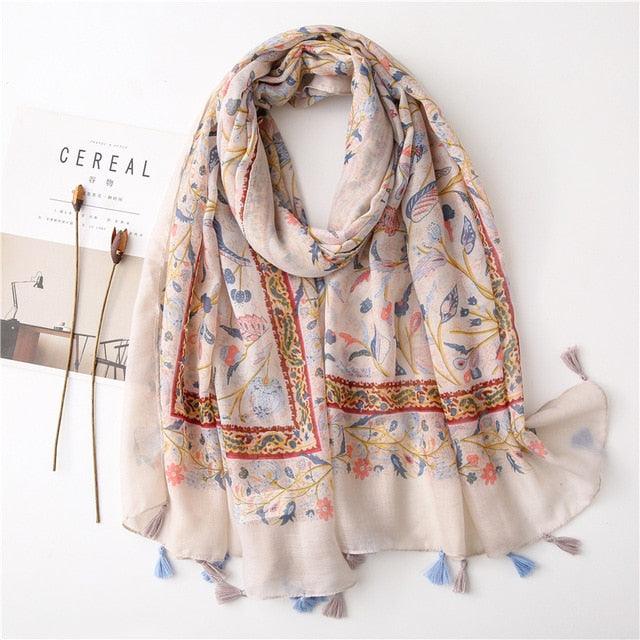 New Fashion Lady High Quality Soft Polka Floral Elegant Fringe Viscose Shawl Scarf Lightweight Wrap Headband Muslim Hijab For Women 180*90Cm